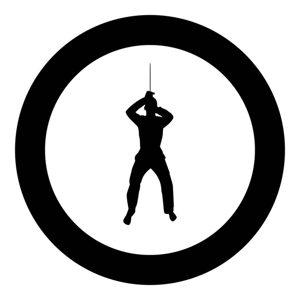 Man with sword machete from above Cold weapons in hand military man Soldier Serviceman in various positions Hunter with knife Fight poses Strong defender Warrior concept Weaponry Standing silhouette in circle round black color vector illustration sol - Vector, Image