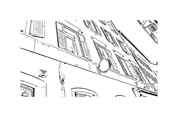 Das Gebäude mit dem Wahrzeichen von Bozen ist die Stadt in Italien. Handgezeichnete Skizzenillustration im Vektor. - Vektor, Bild