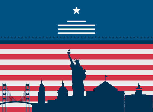 bandera americana, monumentos famosos - Vector, Imagen