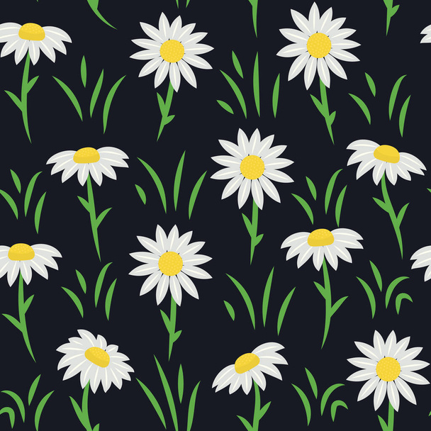 Vector seamless daisy pattern on black background. - Vektor, obrázek