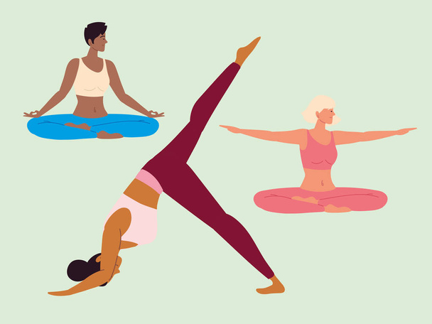 Yoga yapan kadınlar - Vektör, Görsel