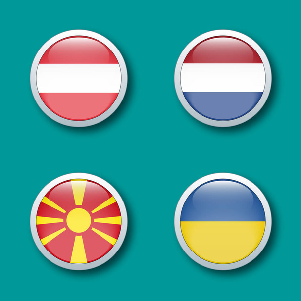campeonato europeo grupo C banderas botón brillante sobre fondo azul - Foto, imagen