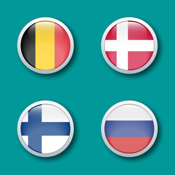 european championship group B flags shiny button on blue background - 写真・画像