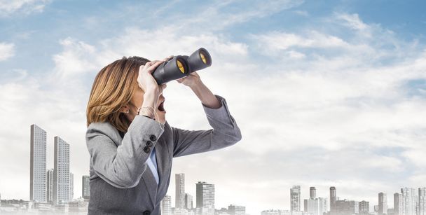 Woman with binoculars - Photo, Image