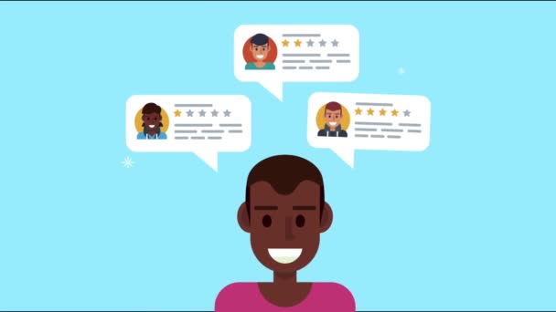 hombre afro con burbujas de chat animación de medios sociales - Metraje, vídeo