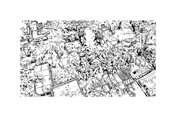 印刷ボグラのランドマークとビルの景色はバングラデシュの街です。手描きのスケッチ図ベクトル. - ベクター画像