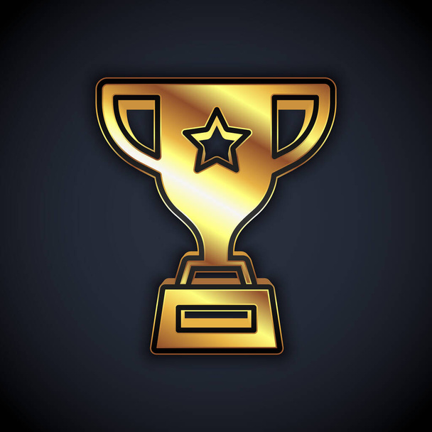 Gold Award Cup ikona izolované na černém pozadí. Symbol vítězné trofeje. Mistrovství nebo soutěžní trofej. Značka sportovních úspěchů. Vektor - Vektor, obrázek