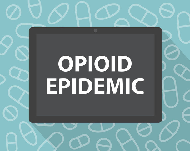epidemia de opioides escrita en la pantalla de la tableta - ilustración vectorial - Vector, imagen