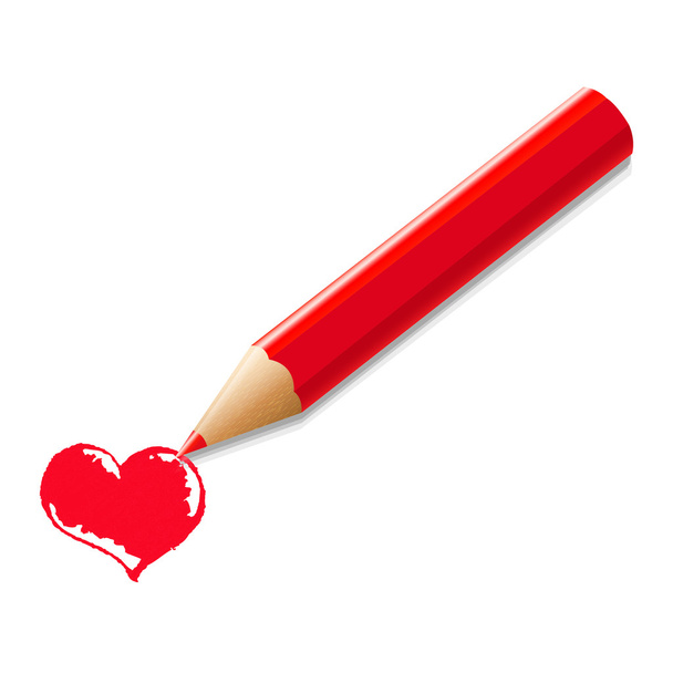 Red Pencil With Heart - Vector, Image