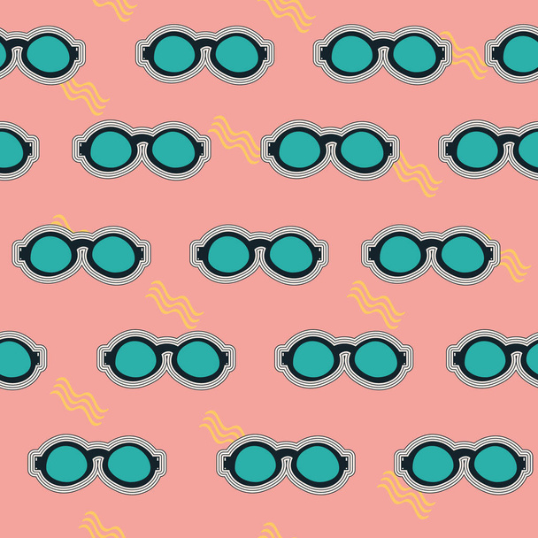 Seamless abstract pattern. 80's-90's styles. Vintage sunglasses. Illustration for postcard, poster, banner, flyer, greeting card, cover. Vector illustration. - Vector, Image