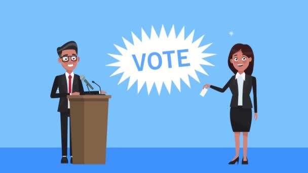 candidatos pareja hablando en el podio - Metraje, vídeo