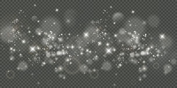 Bokeh lumière lumière effet arrière-plan. Fond de Noël de poussière brillante Confettis de bokeh lumineux de Noël et texture de superposition d'étincelles pour votre conception. - Vecteur, image
