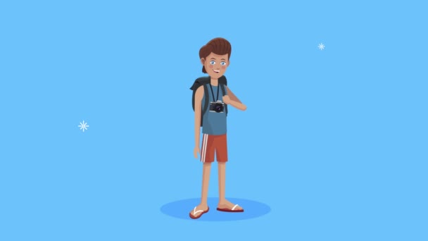 αρσενικό τουριστικό χαρακτήρα στέκεται animation - Πλάνα, βίντεο