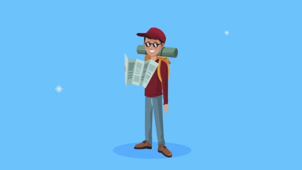 personagem turístico masculino com mapa de papel - Filmagem, Vídeo