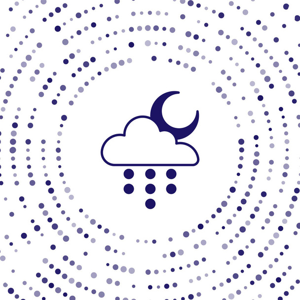 Blaue Wolke mit Regen und Mondsymbol auf weißem Hintergrund. Regenwolken mit Regentropfen. Abstrakte Kreis zufällige Punkte. Vektor. - Vektor, Bild