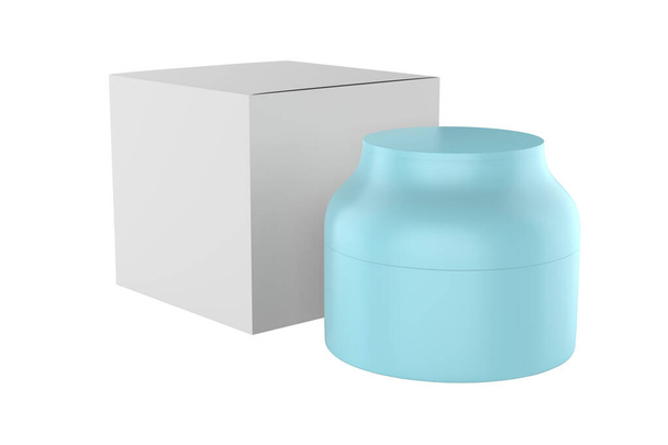 Tarro cosmético con caja de embalaje maqueta aislado sobre fondo blanco - ilustración 3d - Foto, Imagen