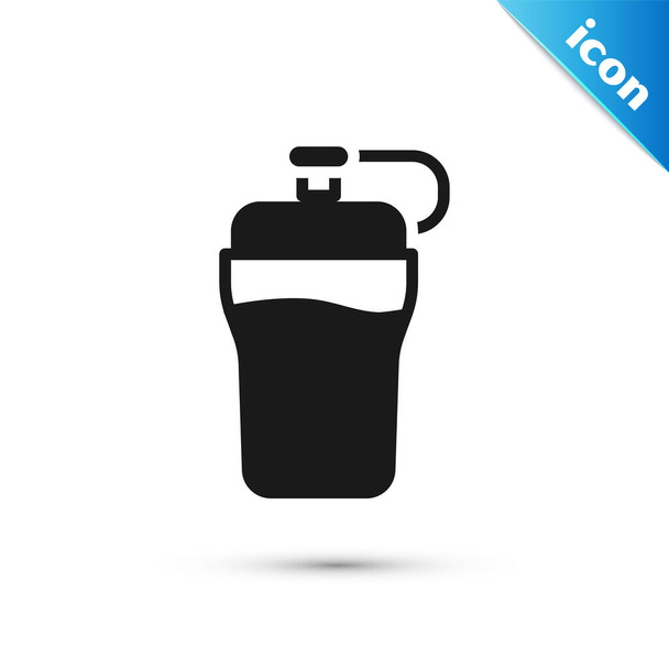 Grey Fitness shaker ikona izolowana na białym tle. Butelka z shakerem sportowym z wieczkiem na wodę i koktajle białkowe. Wektor. - Wektor, obraz