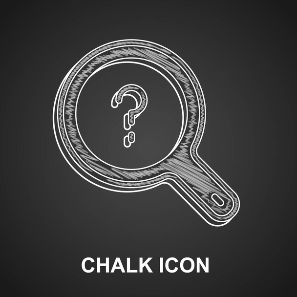 Chalk Unknown search icon isolated on black background. Magnifying glass and question mark.  Vector - Vector, Image