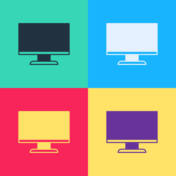 Pop art Monitor komputerowy ikona ekranu izolowane na tle koloru. Urządzenie elektroniczne. Z przodu. Wektor - Wektor, obraz