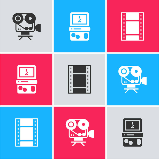 Conjunto Retro cámara de cine, Tetris y Reproducir icono de vídeo. Vector - Vector, Imagen