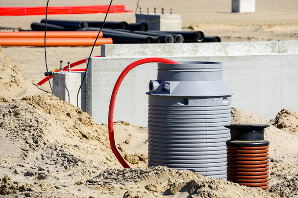 colorful view of the construction site with various tubular and other materials - Photo, Image