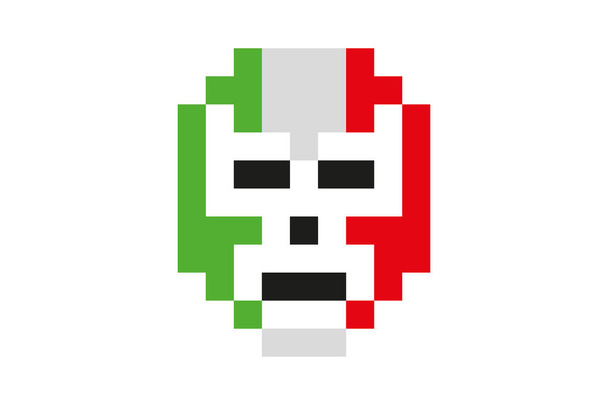 mexicaans worstel masker vlag model kleur groen wit en blauw pixel art icoon, te gebruiken als favicon, voor apps, logo 's en websites, gevectoriseerde vierkante ontwerp - Vector, afbeelding