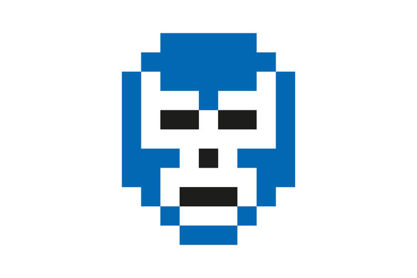 Máscara de lucha libre mexicana color icono de arte píxel azul, para usar como favicon, para aplicaciones, logotipos y sitios web, diseño cuadrado vectorizado - Vector, imagen