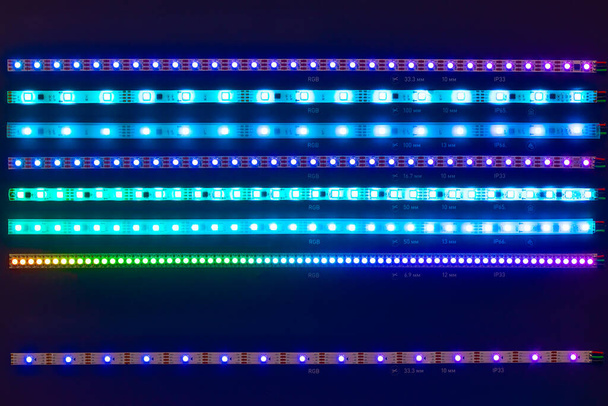 led strips blue lights on black background - Photo, Image