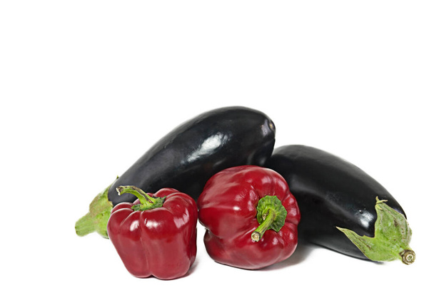 Red peppers and aubergines from the Valencian organic garden in Spain. - Photo, Image