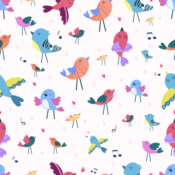 seamless pattern. The birds are singing. Cute vector illustration in flat style. - Vector, afbeelding
