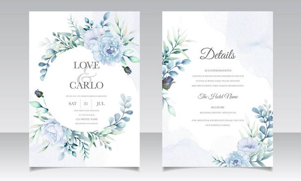 Luksusowy wzór karty zaproszenie ślub zestaw z pięknym akwarelą kwiatowy - Wektor, obraz