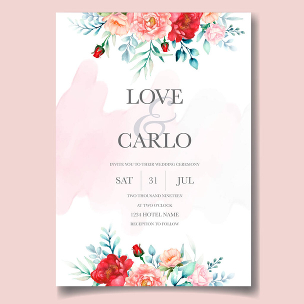 Modello di carta di invito di nozze di lusso impostato con bellissimo acquerello floreale - Vettoriali, immagini