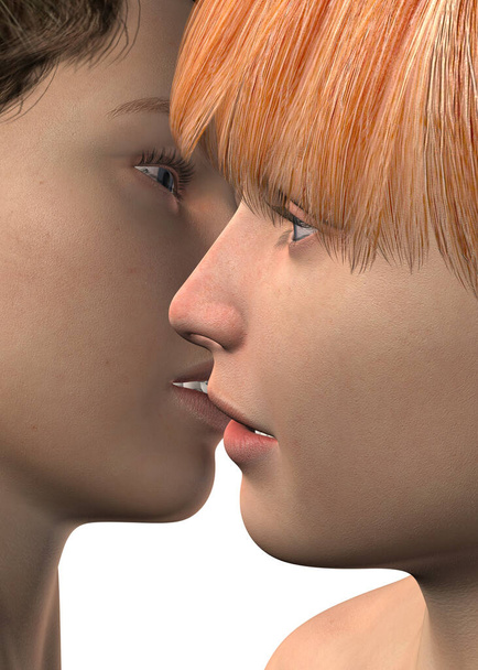 Gay Boys Kissing - 3D render - Фото, изображение