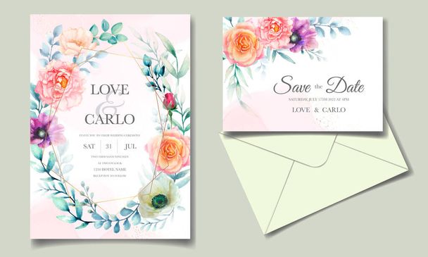 Luxusní svatební pozvánka šablona set s krásnou akvarel květinové - Vektor, obrázek