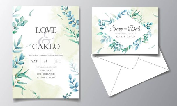 美しい水彩の花で設定された豪華な結婚式の招待状カードテンプレート - ベクター画像