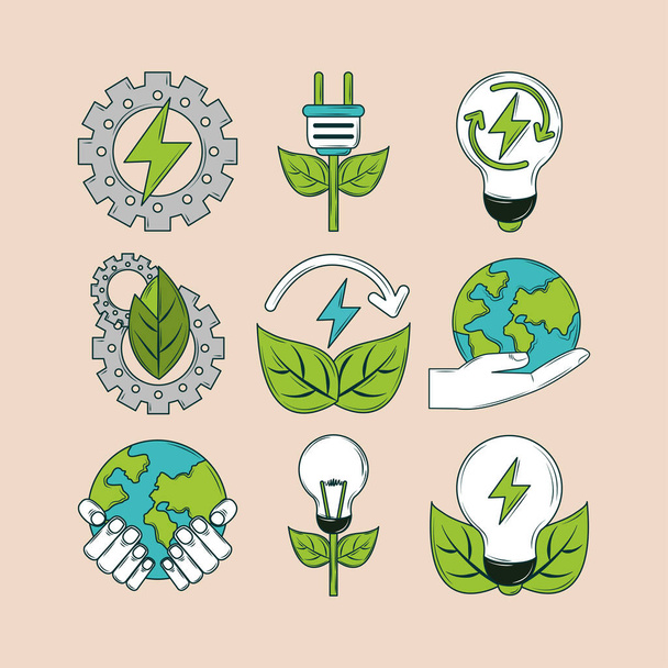 iconos de las energías renovables - Vector, imagen