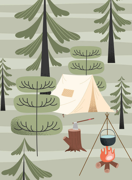 tenda scena campeggio - Vettoriali, immagini