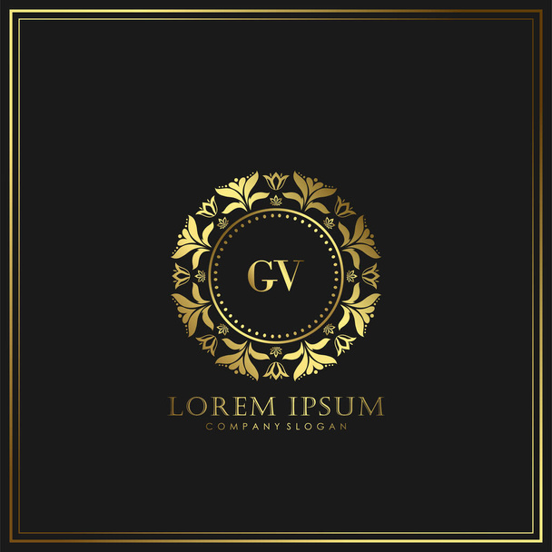 GV Initial Letter Luxury Logo template in vector for Restaurant, Royalty, Boutique, Cafe, Hotel, Araldic, Gioielli, Moda e altre illustrazioni vettoriali - Vettoriali, immagini