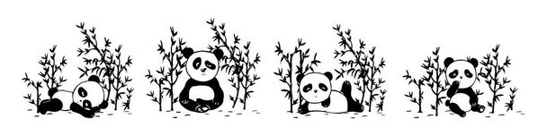 Roztomilé pandy v bambusovém háji. kresba na volné ruce. Vektorová grafika. Formát EPS - Vektor, obrázek