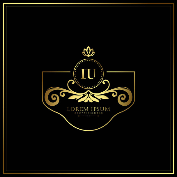IU Eerste Brief Luxe Logo template in vector voor Restaurant, Royalty, Boutique, Cafe, Hotel, Heraldic, Jewelry, Fashion en andere vector illustratie - Vector, afbeelding