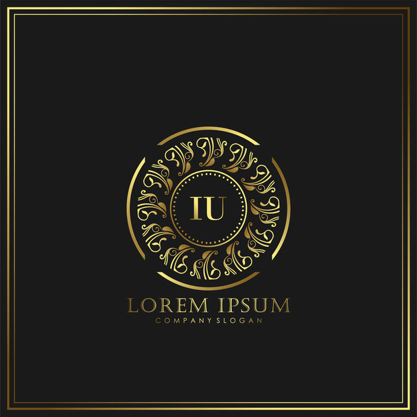 IU Eerste Brief Luxe Logo template in vector voor Restaurant, Royalty, Boutique, Cafe, Hotel, Heraldic, Jewelry, Fashion en andere vector illustratie - Vector, afbeelding