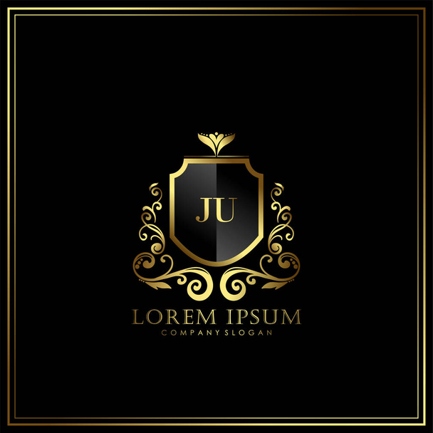 JU Initial Letter Luxury Logo template in vector for Restaurant, Royalty, Boutique, Cafe, Hotel, Heraldic, Biżuteria, Moda i inne ilustracje wektorowe - Wektor, obraz