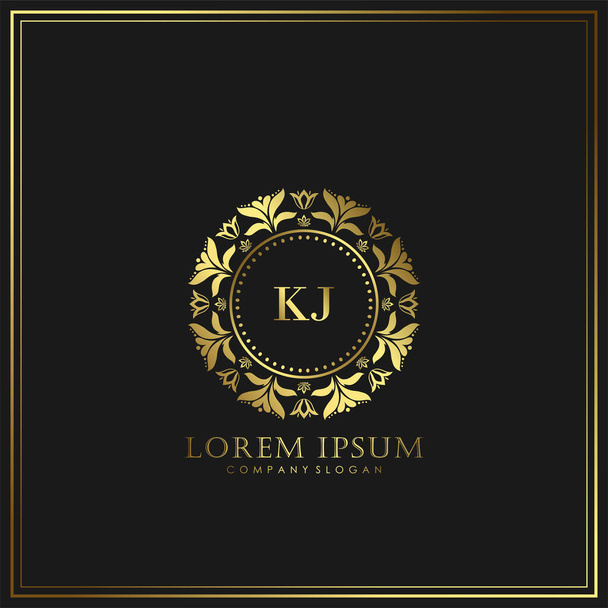 KJ Initial Letter Luxury Logo Template in Vektor für Restaurant, Royalty, Boutique, Cafe, Hotel, Heraldic, Schmuck, Mode und andere Vektorillustration - Vektor, Bild