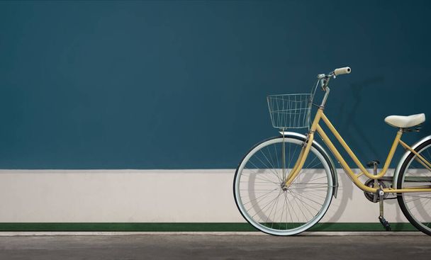 Maid Bicycle of City Bike Parkeren tegen de muur. Autovrije dag. Milieuvriendelijk voertuig. Milieuzorg en vermindering van het koolstofconcept. Buiten scene. Daglicht - Foto, afbeelding