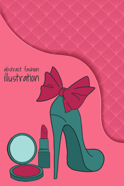  frame with shadow and abstract fashion illustration in pink and dark green colours - Vector, imagen