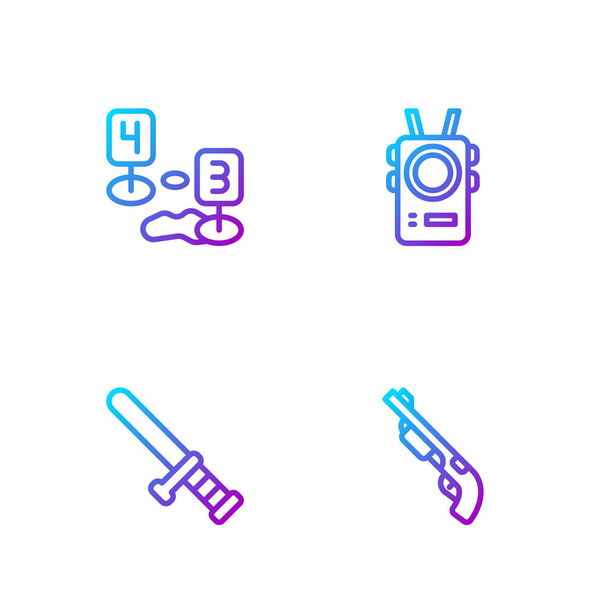 Set line Police shotgun, rubber baton, Marker of crime scene and body camera. Gradient color icons. Vector - Vector, Image