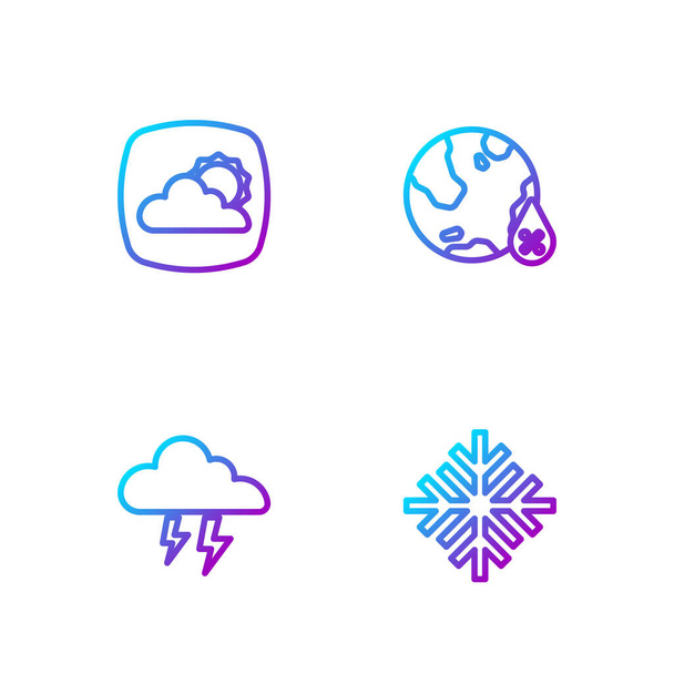 Set line Snowflake, Storm, Weather forecast and Water drop percentage. Gradient color icons. Vector - Vector, Image
