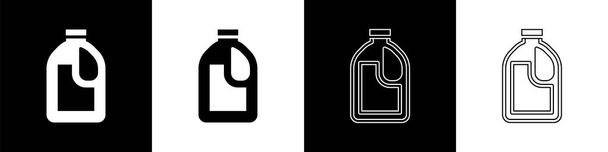 洗濯洗剤、漂白剤、食器洗浄液、または黒と白の背景に隔離された別の洗浄剤アイコンのためのプラスチックボトルを設定します。ベクトル. - ベクター画像