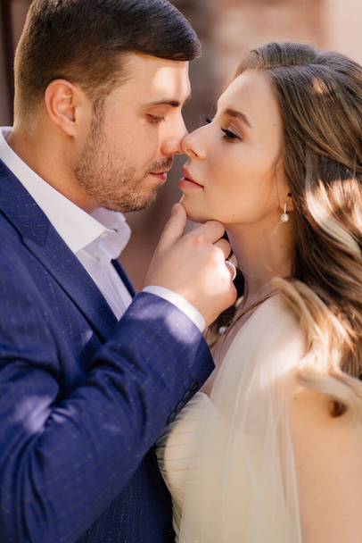 close-up portrait of the bride and groom. beautiful and romantic newlyweds.  - Foto, Imagen