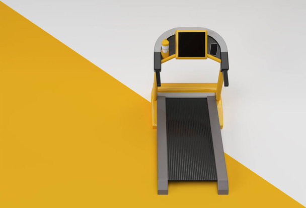 3d Rendering Treadmill or Running Machine on Yellow Background - Fotoğraf, Görsel